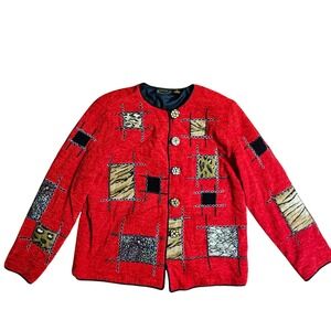 Vintage Julia Kin Animal Print Patchwork Button Front Jacket M Wearable Art